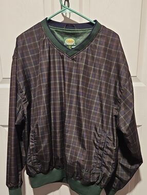 Cabela's Men's Green and Brown VINTAGE Plaid V-Neck Pullover Rainshirt SIZE L